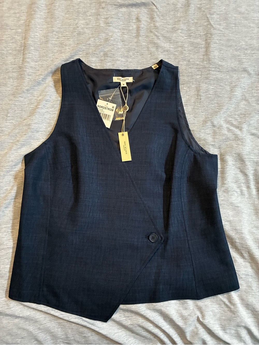 Max Studio Navy Sleeveless Wrap-Front Top